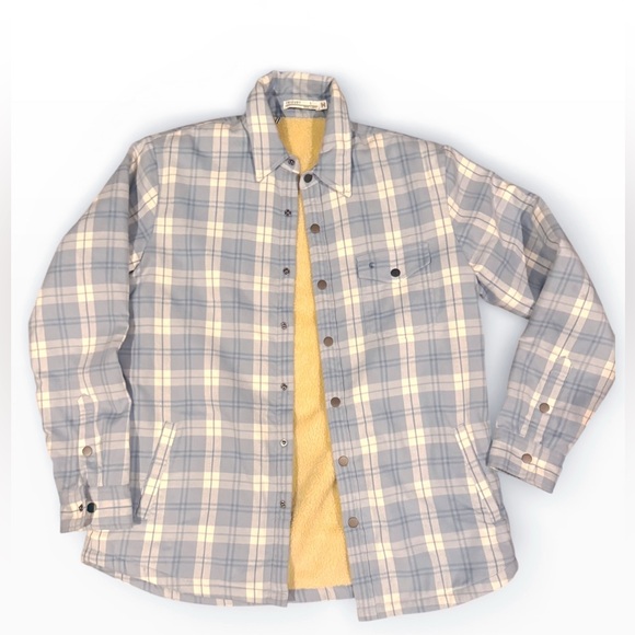 Criquet brand flannel shirt jacket in a blue plaid pattern with fleece lining L - Picture 3 of 7